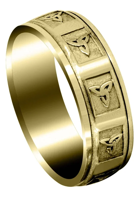 Yellow Gold Celtic Mens Wedding Band | Sand Blast / High Polish Finish (Beau)