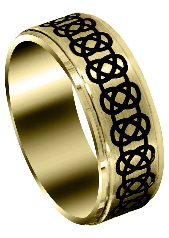 Yellow Gold Contemporary Unique Mens Wedding Band | Satin / Hish Polish Finish (Julian)