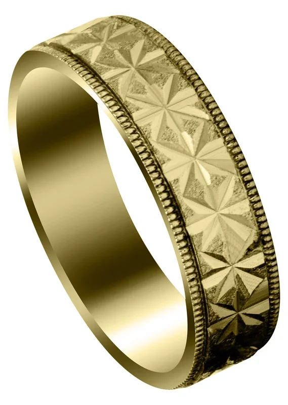 Yellow Gold Contemporary Unique Mens Wedding Band | Stone Finish (Justin)
