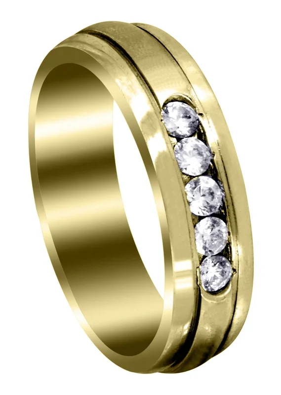 Yellow Gold Diamond Mens Wedding Band | 0.35 Carats | Satin Finish (Gunnar)