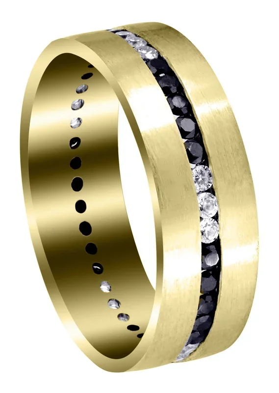 Yellow Gold Diamond Mens Wedding Band | 0.8 Carats | Satin Finish (Pedro)