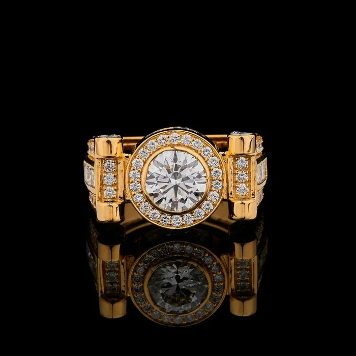 Yellow Gold Round White Lab Grown Diamond Ring By Ivevar Luxury