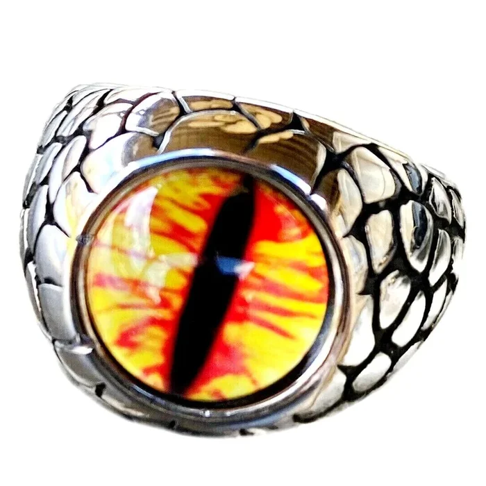 Yellow Reptile Eye Ring Snake Dinosaur Dragon Cat Lizard Stainless Steel