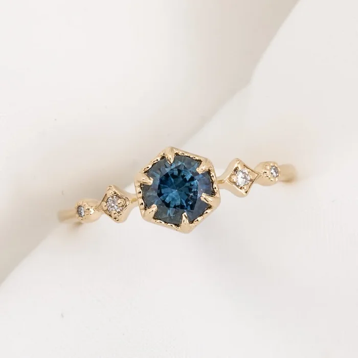【一点物】ステラリング ・0.75ct・加熱モンタナ産ティールブルーサファイア・K14YG