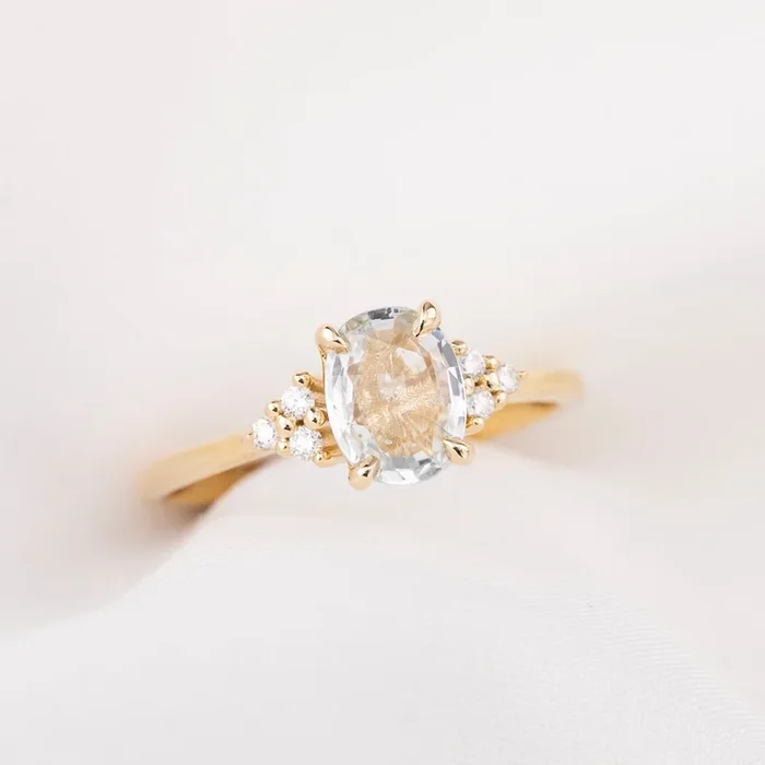 【一点物】テレサリング ・1.21ct・非加熱ライトブルーサファイア・K14YG