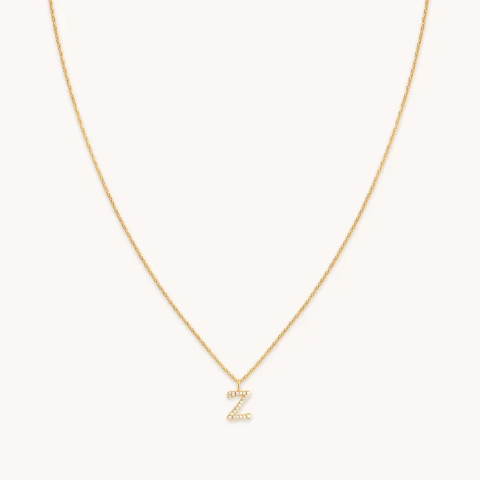 Z Initial Pavé Pendant Necklace in Gold