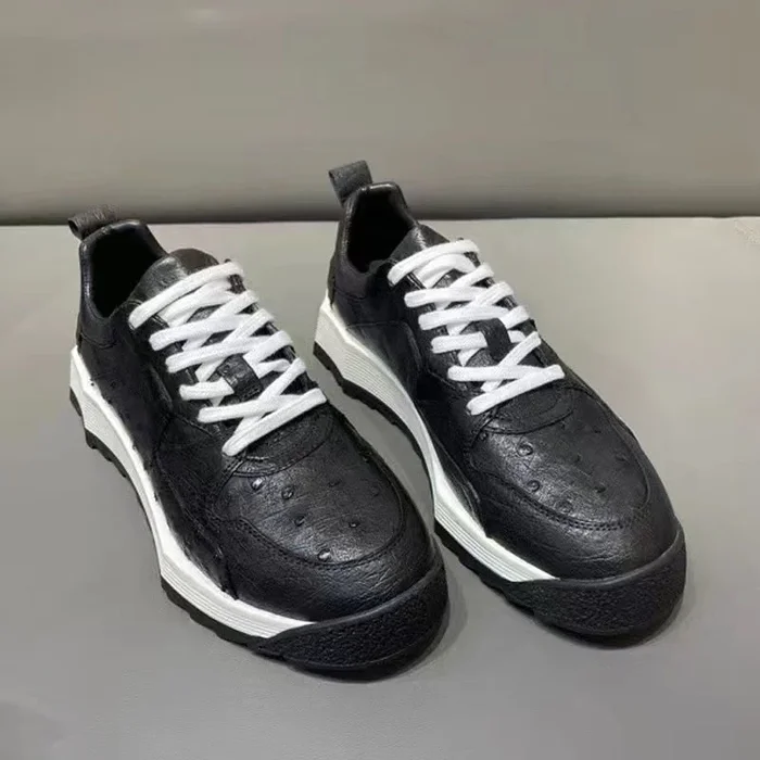 Zapatos casuales de diseñador de cabeza redonda de cuero de avestruz de otoño para hombre