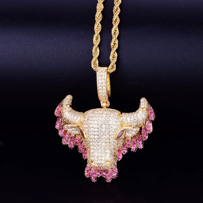 Zircon Hip Hop Bull Head Water Drop Pendant
