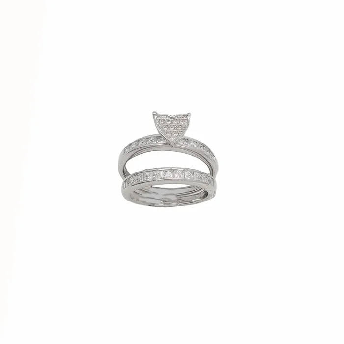 Zirconia Baguette 2 Pieces-Set Wedding Rings (Silver)