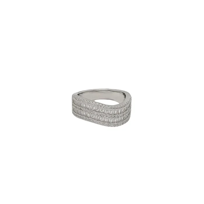 Zirconia Baguette Wave Ring (Silver).