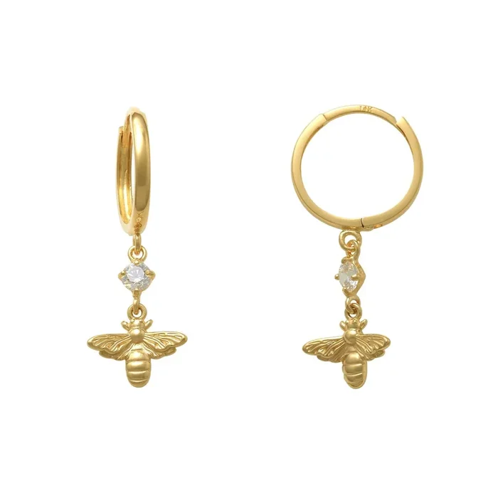 Zirconia Bee Drop Earrings (14K)