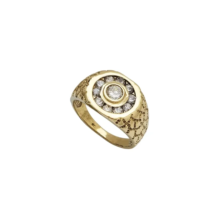 Zirconia Bezel Nugget Borderless Men’s Ring (14K)