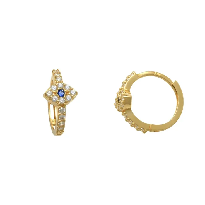 Zirconia Blue Evil Eyes Huggie Earrings (14K)