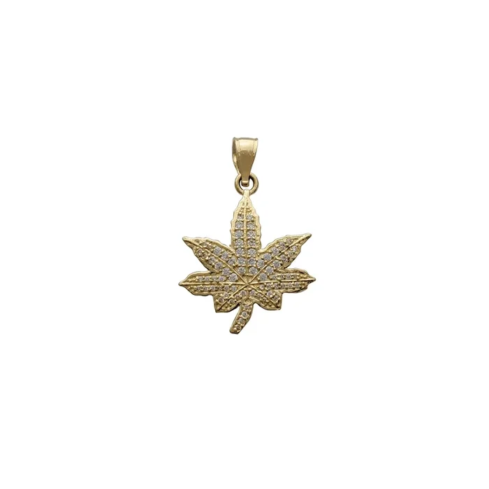 Zirconia Cannabis Leaf Pendant (14K)