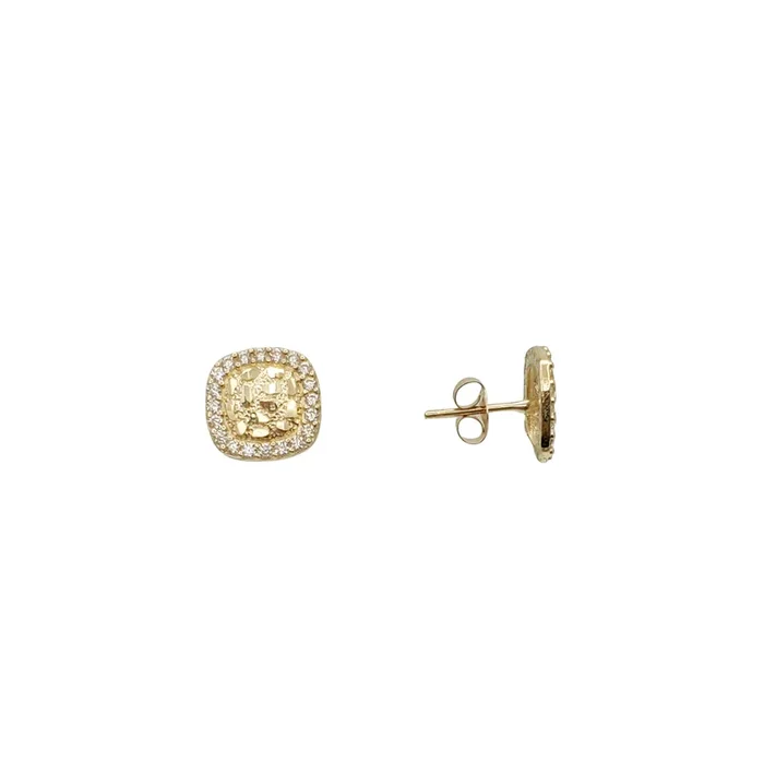 Zirconia Diamond-Cut Square Shaped Nugget Stud Earrings (14K)