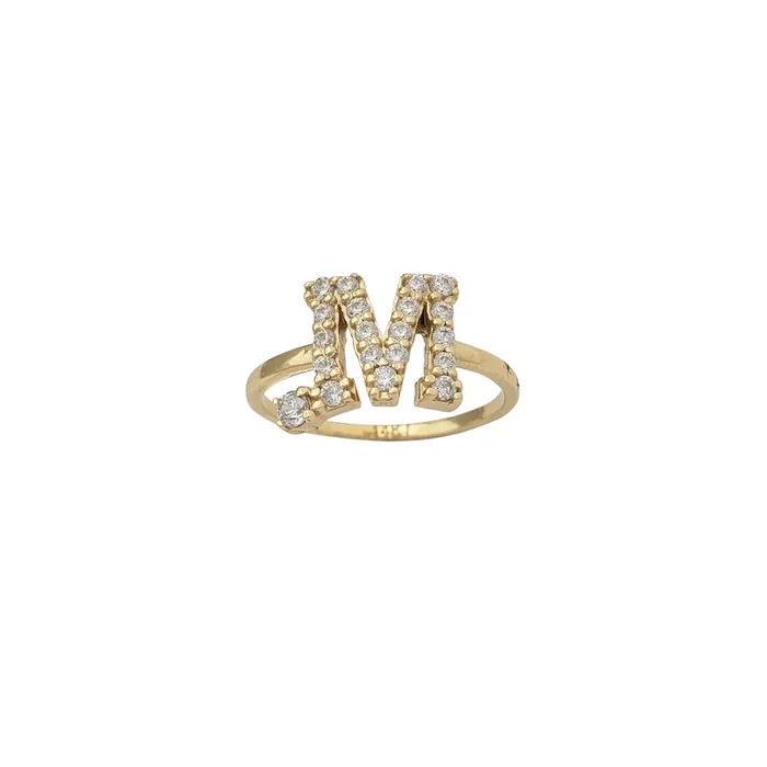 Zirconia Initial Letter “M” Solitaire Ring (14K)