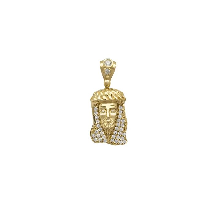 Zirconia Jesus Head Mesh-Back Pendant (14K)