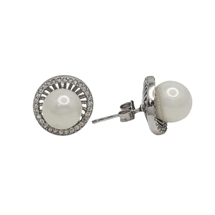 Zirconia Pearl Earrings (Silver)