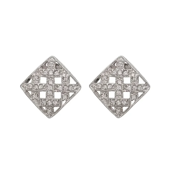 Zirconia Square Grid Stud Earring (Silver)