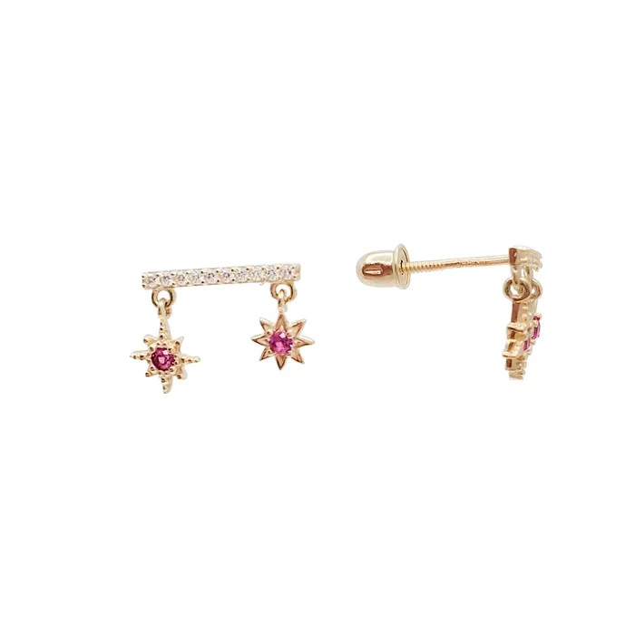 Zirconia Stars Dangling Stud Earring(14k)