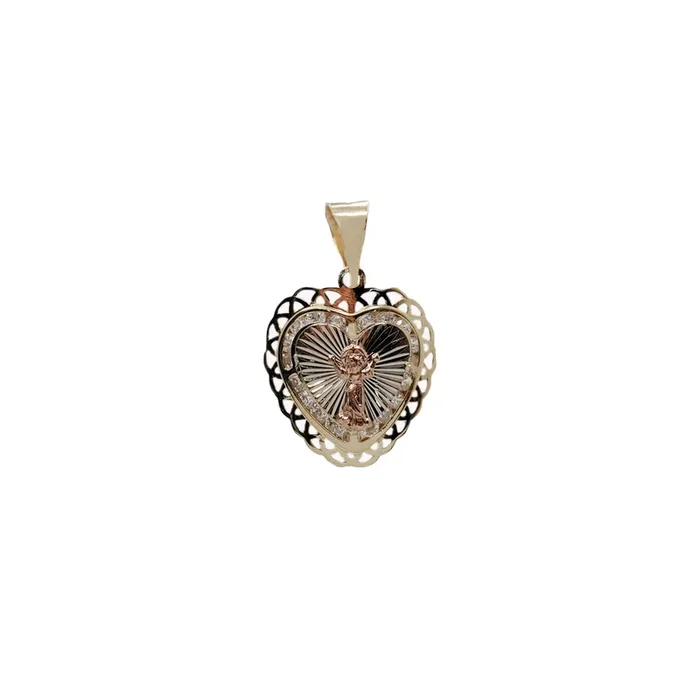 Zirconia Tricolor Baby Jesus Heart Pendant (14K)
