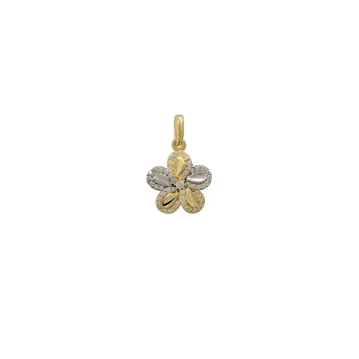 Zirconia Two-Tone Flower Pendant (14K)